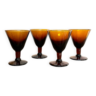 4 vintage amber glasses