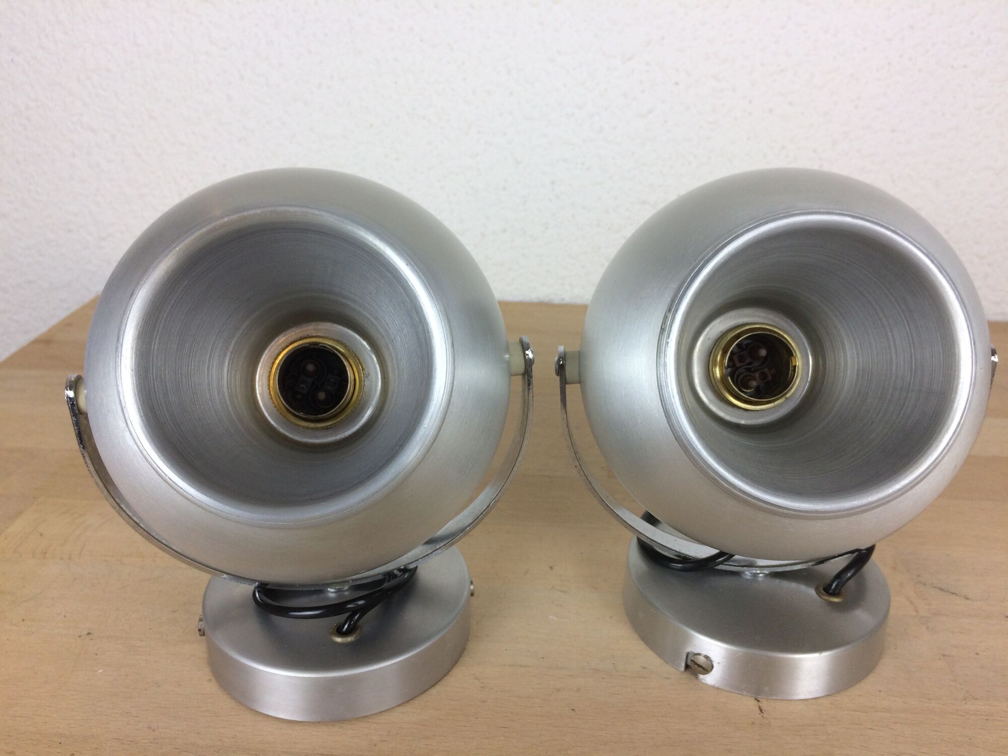 Set of 2 wall lamps eyeball brushed aluminum 70s space age