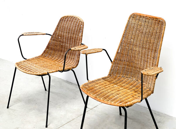 Jeu de deux fauteuils en rotin