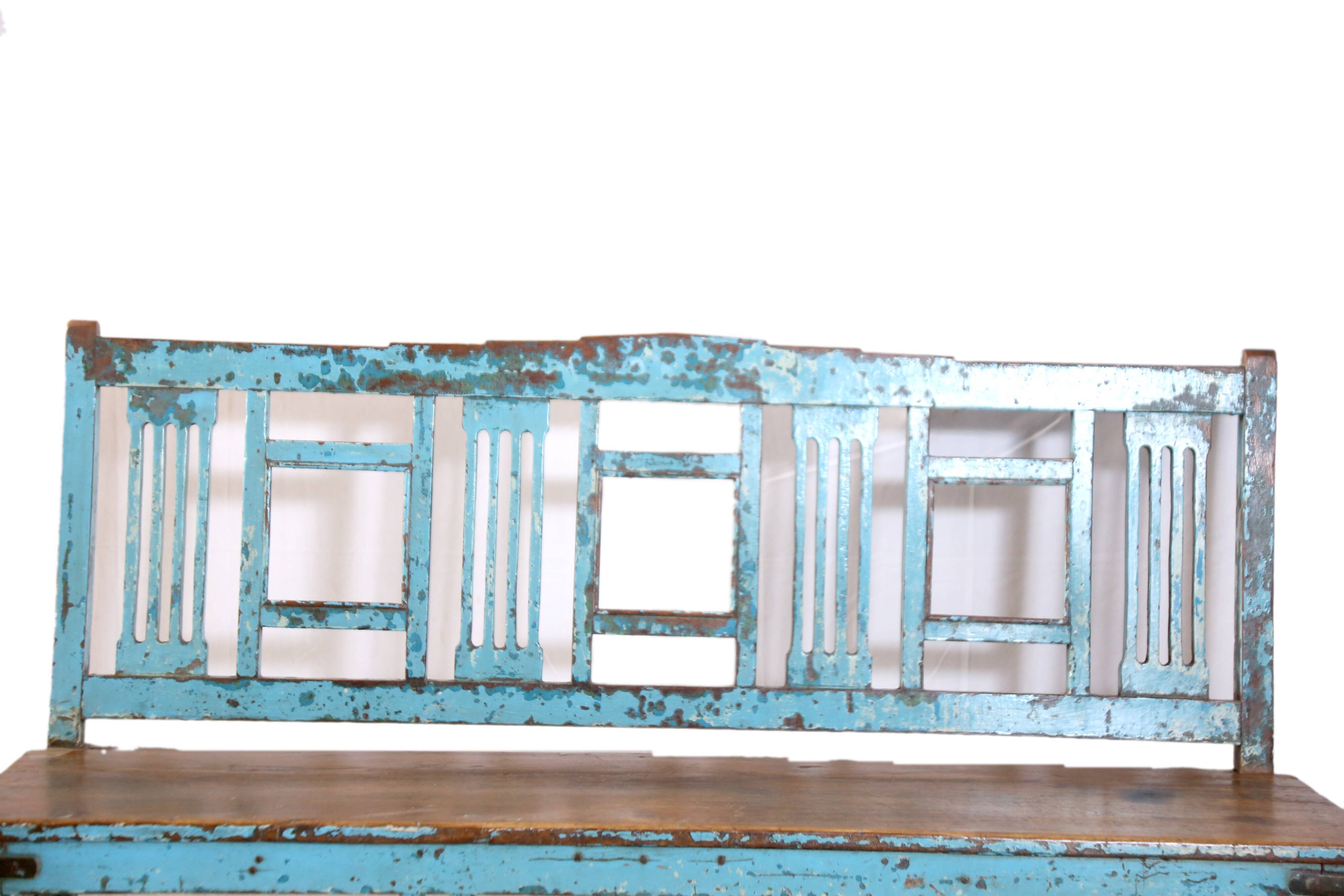Banc colonial art déco en teck birman