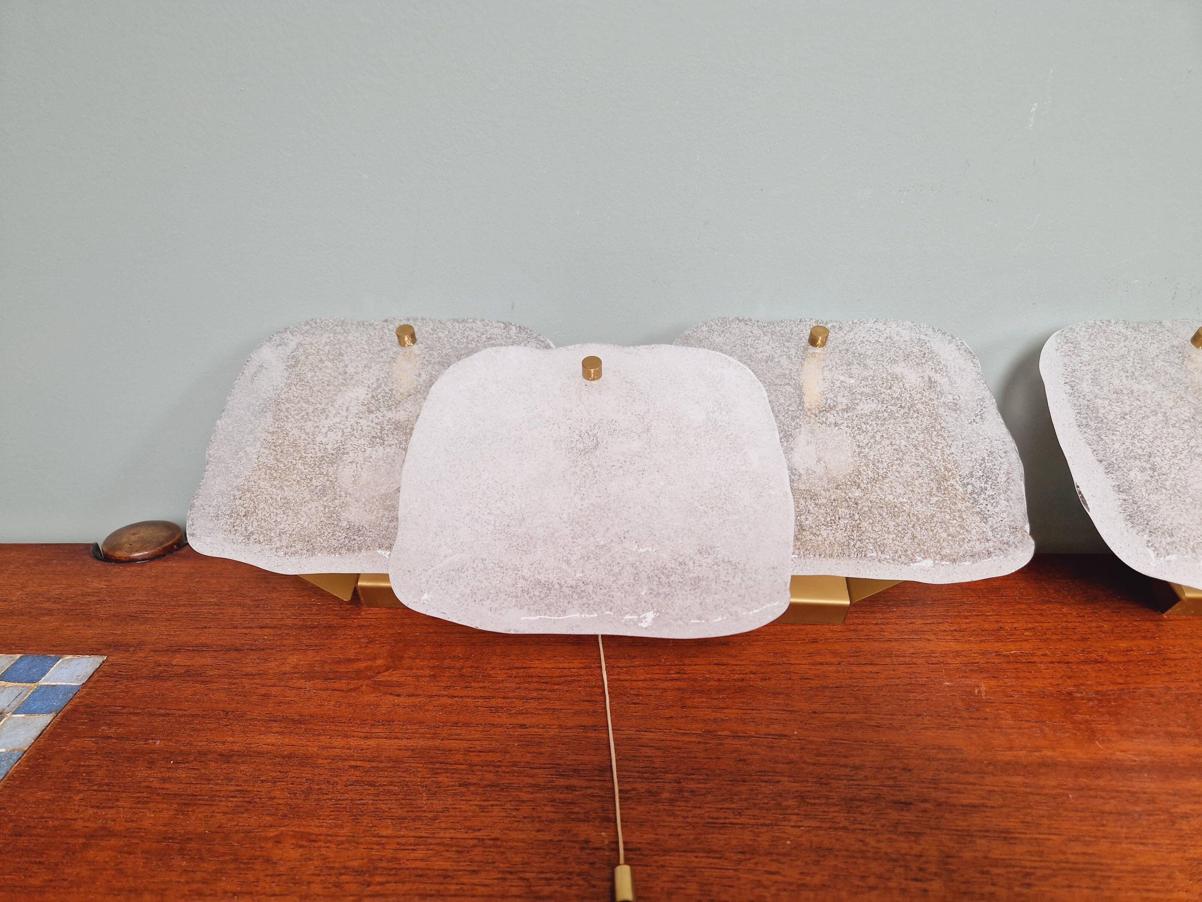 Pair of frosted glass wall lights, Kalmar, 1960s