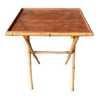 Ancienne table d'appoint pliante en bambou de Maurice Lauer, 1960