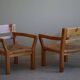 Tage Poulsen, a pair of brutalist chairs in pine and cord, Danish modern style, 1970s.