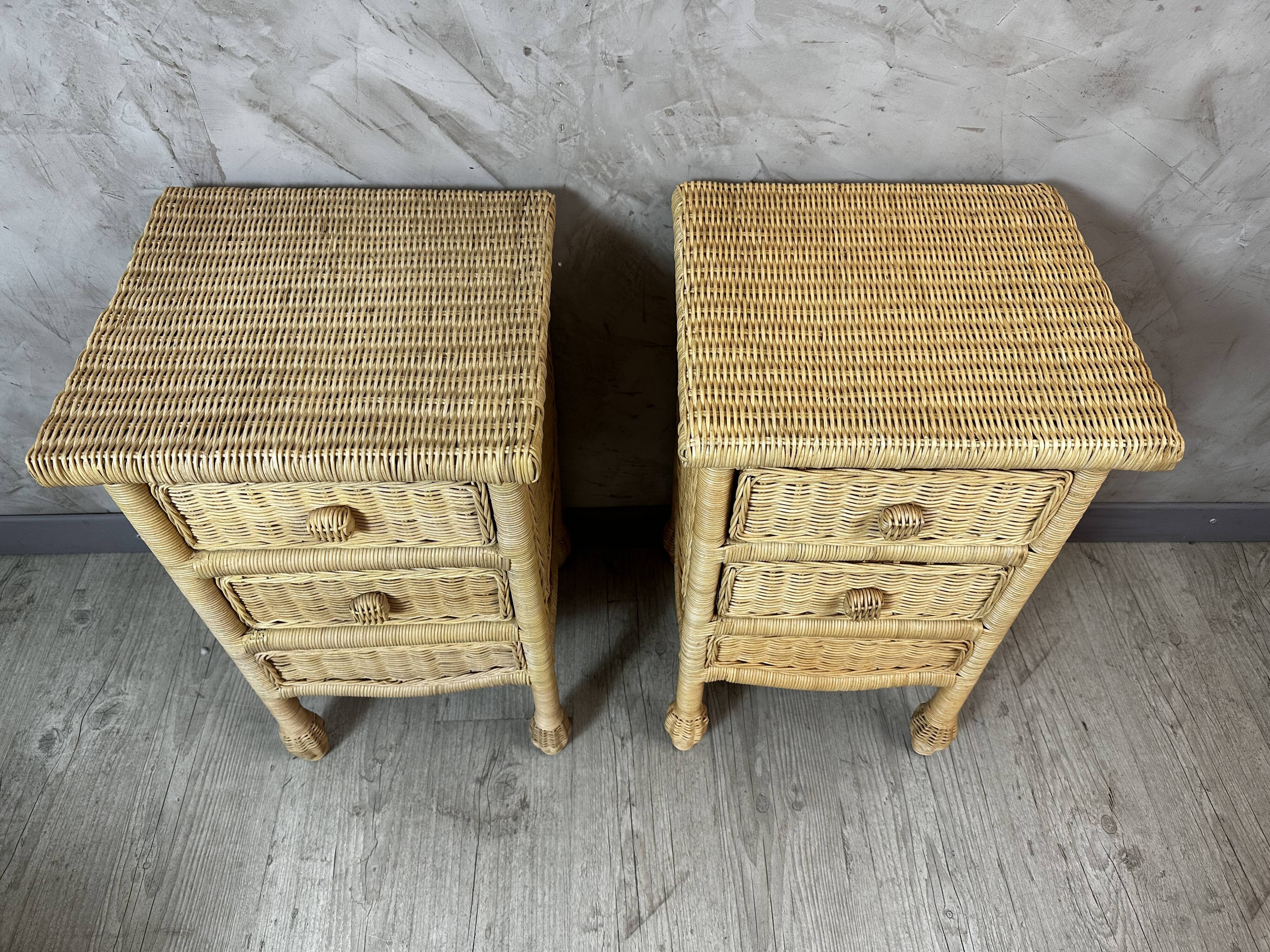 Pair of rattan bedside tables