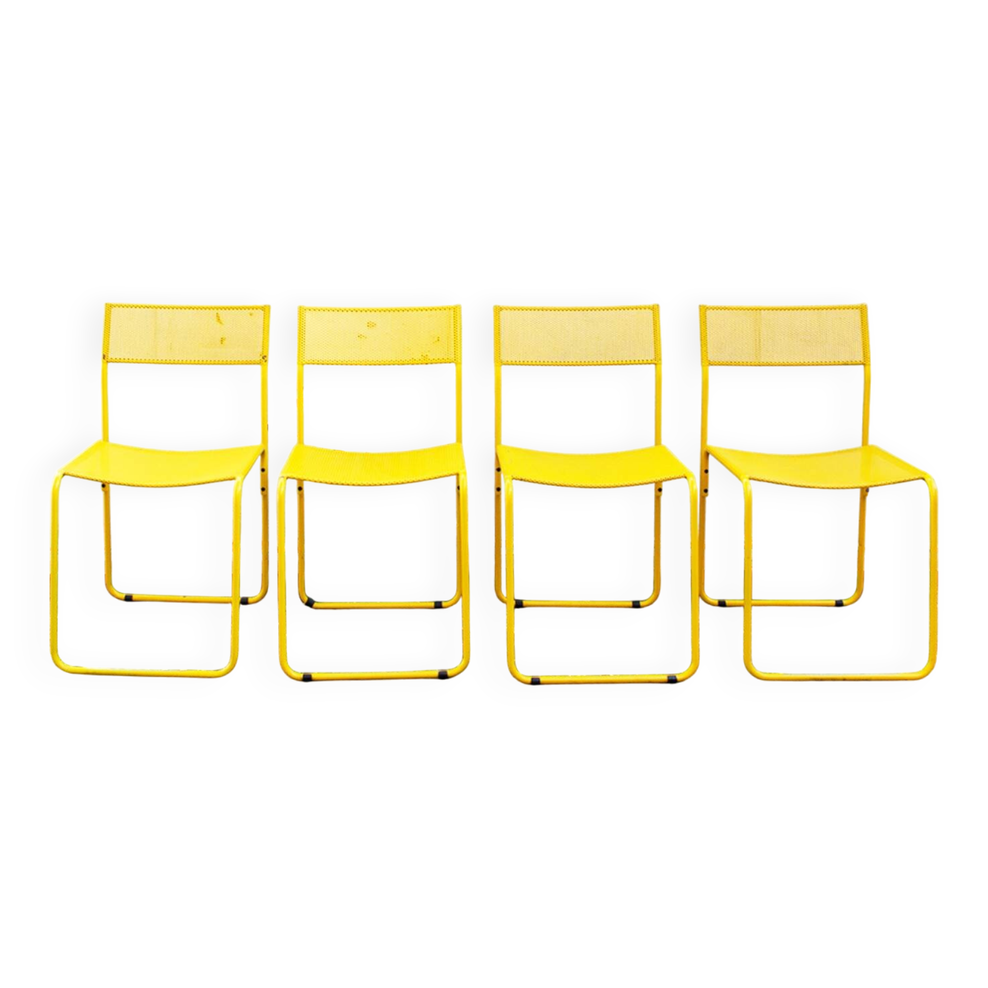 Chaises italiennes jaunes en métal perforé par Flyline, années 1970, lot de 4