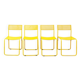 Chaises italiennes jaunes en métal perforé par Flyline, années 1970, lot de 4