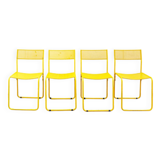 Perforated Metal Yellow Italian Chairs by Flyline, 1970s, Set of 4