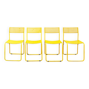 Perforated Metal Yellow Italian Chairs by Flyline, 1970s, Set of 4