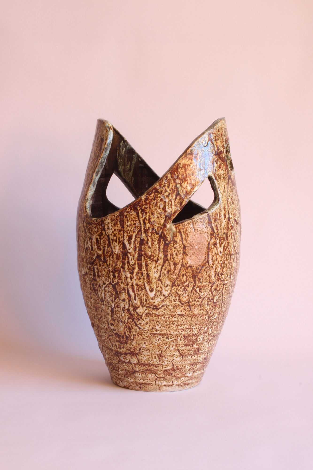 Freeform open worked vase by "Les potiers d'Accolay", France 1970s.
