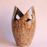 Freeform open worked vase by "Les potiers d'Accolay", France 1970s.