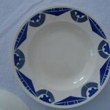 3 Plates faience old Badonviller motis art deco blue and gray