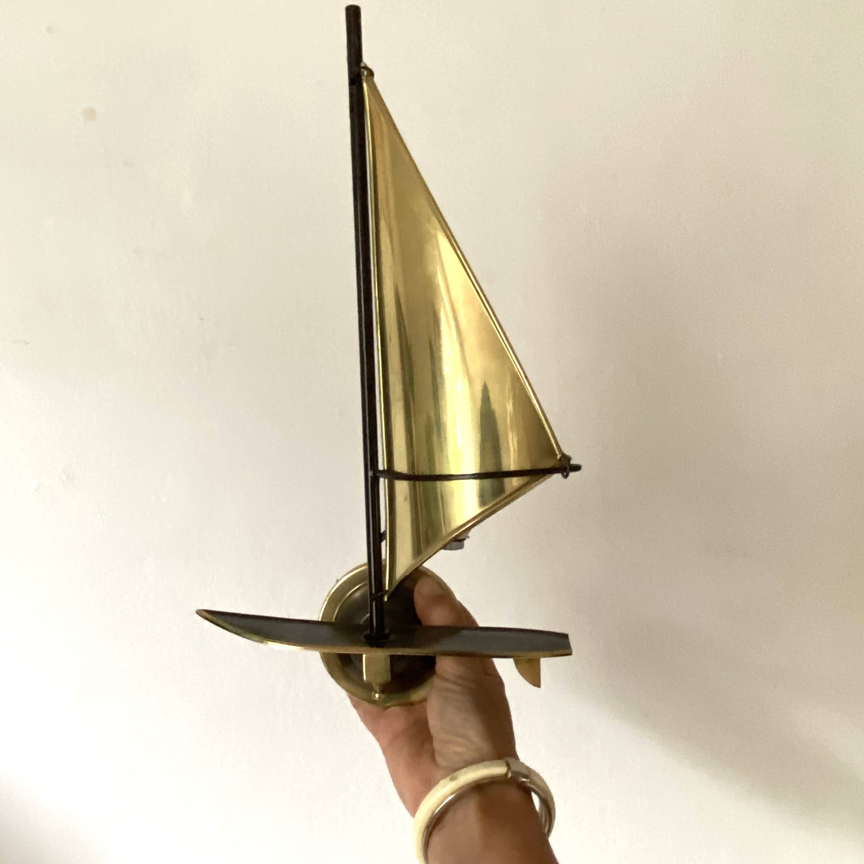 Vintage brass windsurfing wall lamp