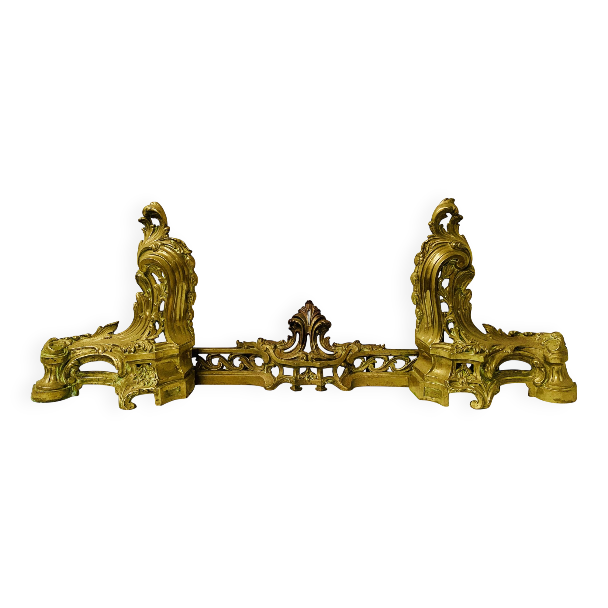 Louis XV style chiseled bronze firedog, 20th century