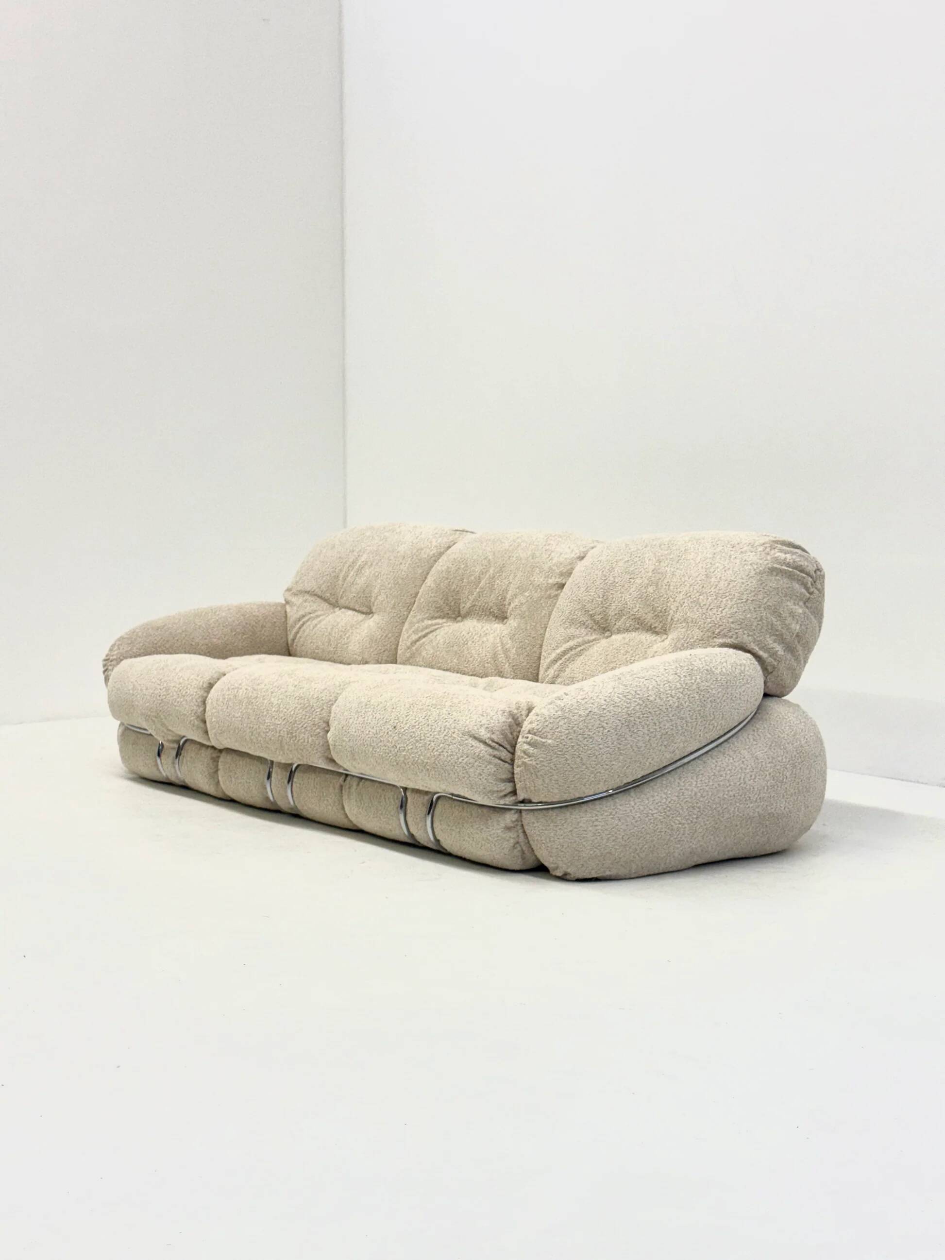 Cream bouclé Okay 3-seater sofa by Adriano Piazzesi