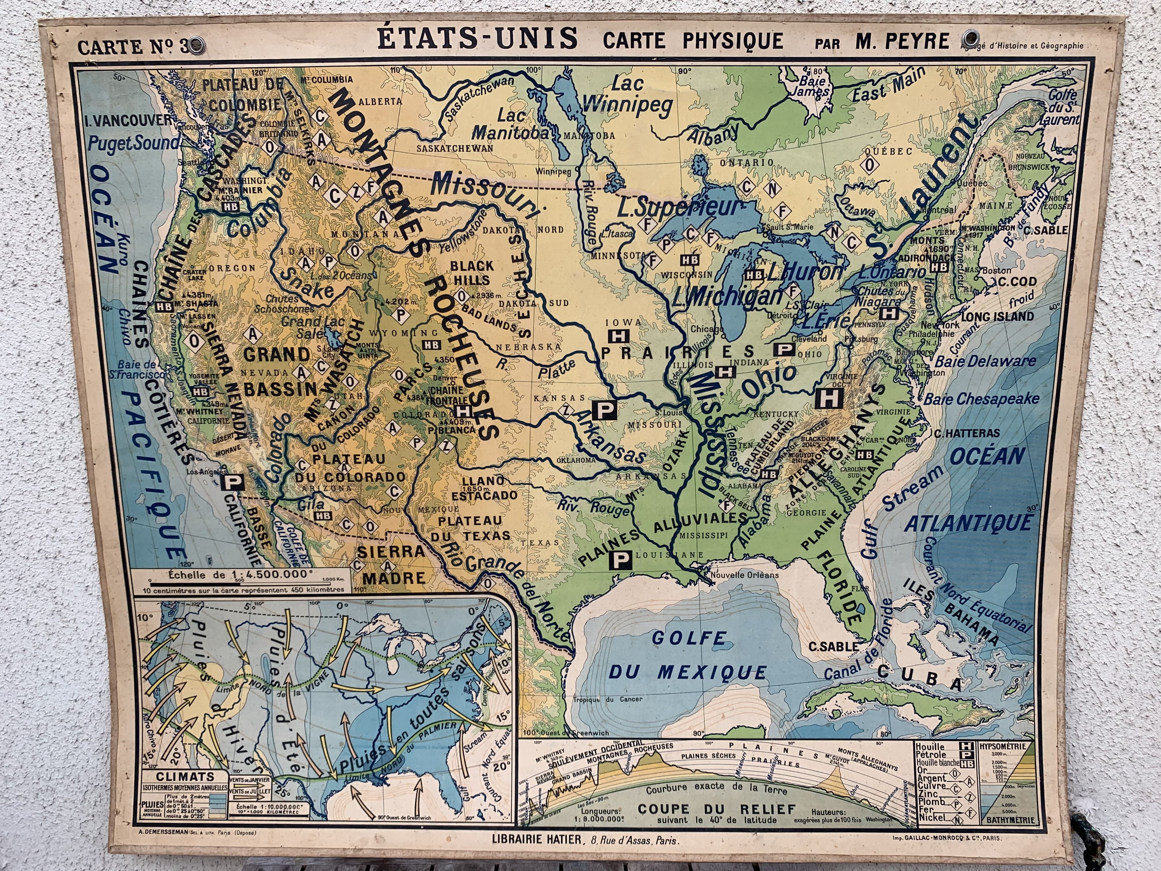 Vintage school map united states n°33 editions hatier by m.peyre
