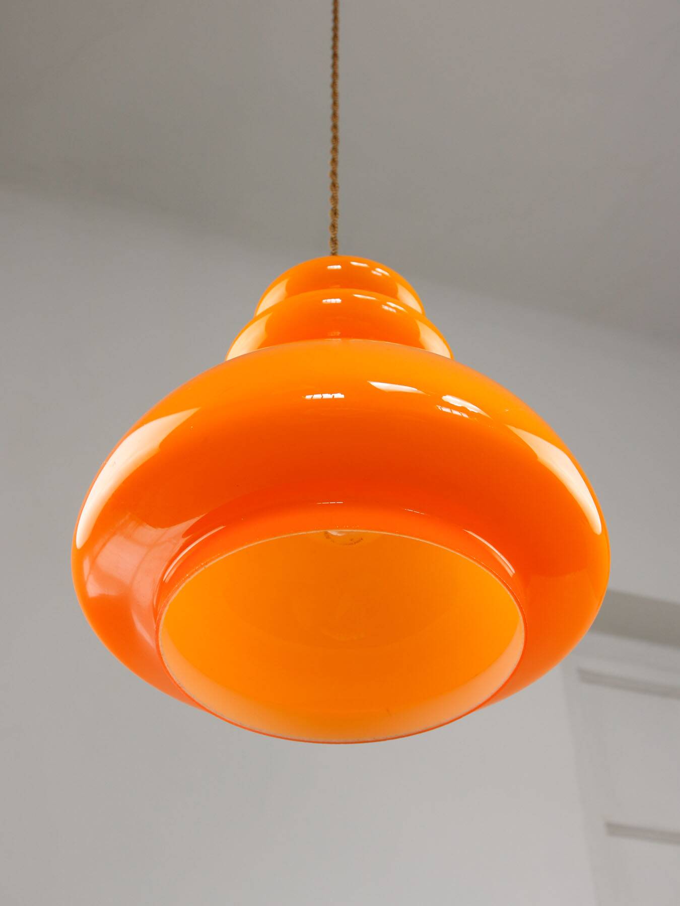 Mid-Century Italian Orange Glass & Brass Pendant Lamp, 60s
