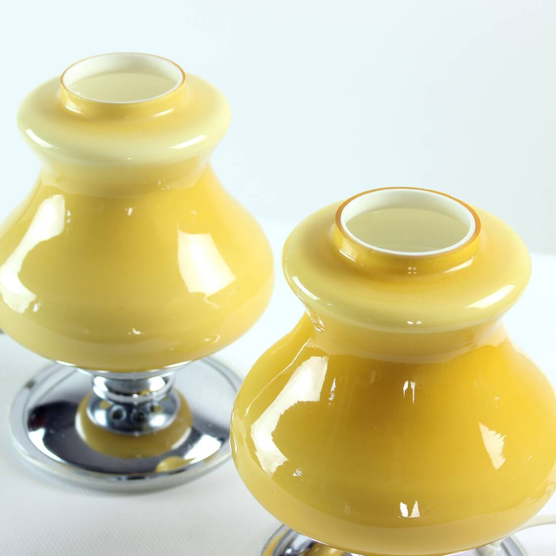 Table Lamps In Cream Opaline & Chrome, Bulgaria 1960s