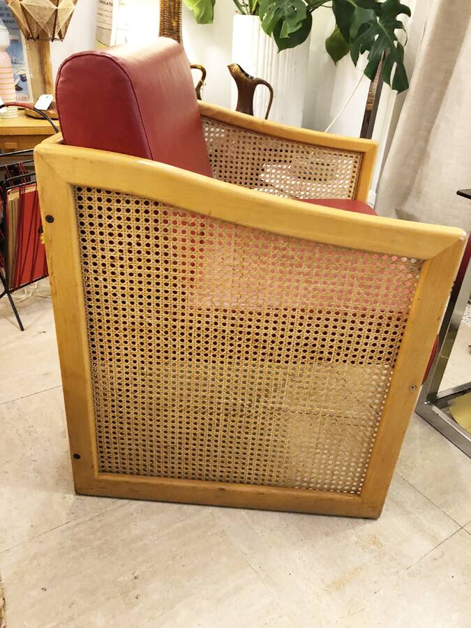 Vintage wooden and cane armchair – 1980s