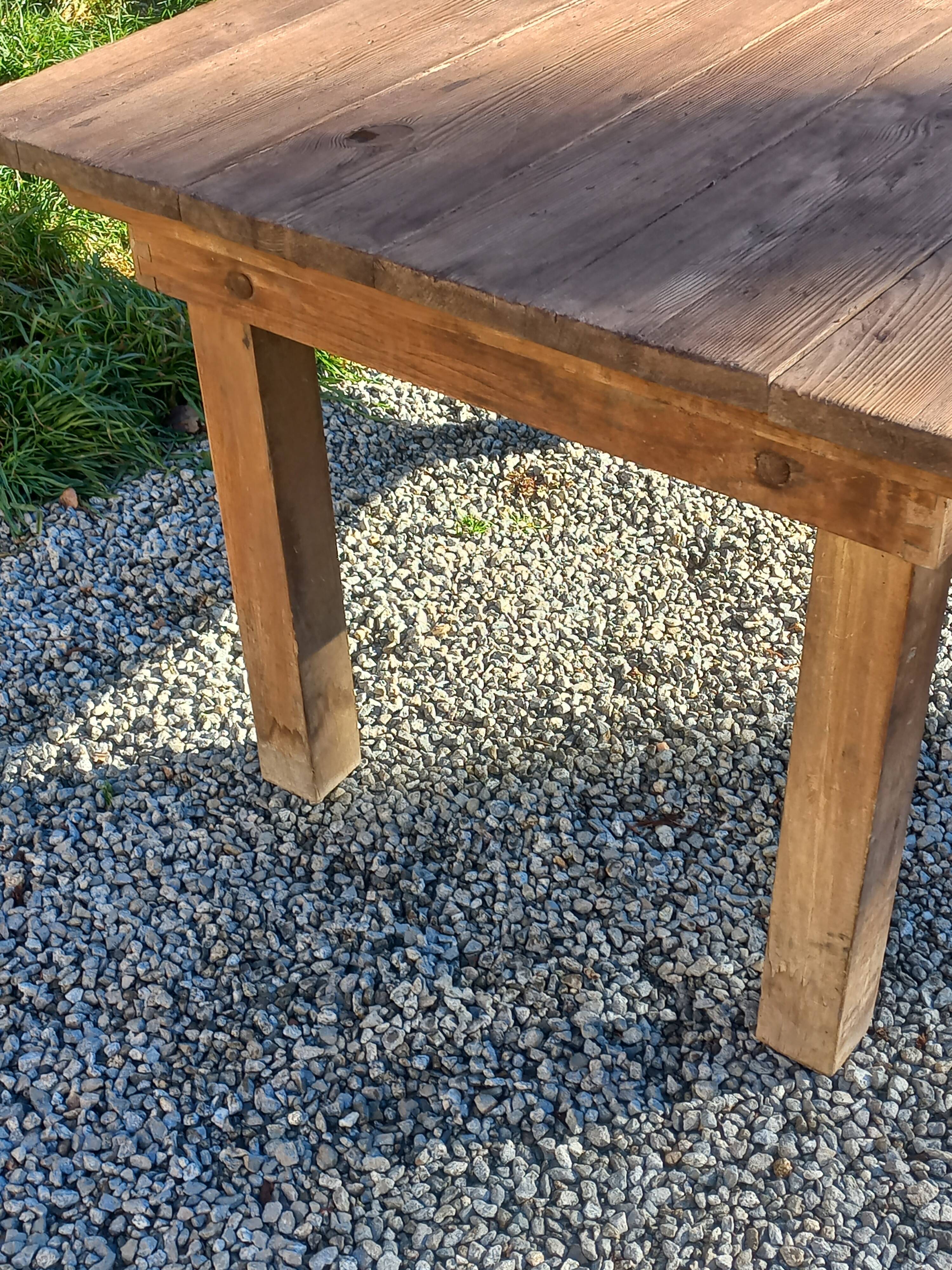 Brutalist farmhouse table Antique wooden workshop table 200cm