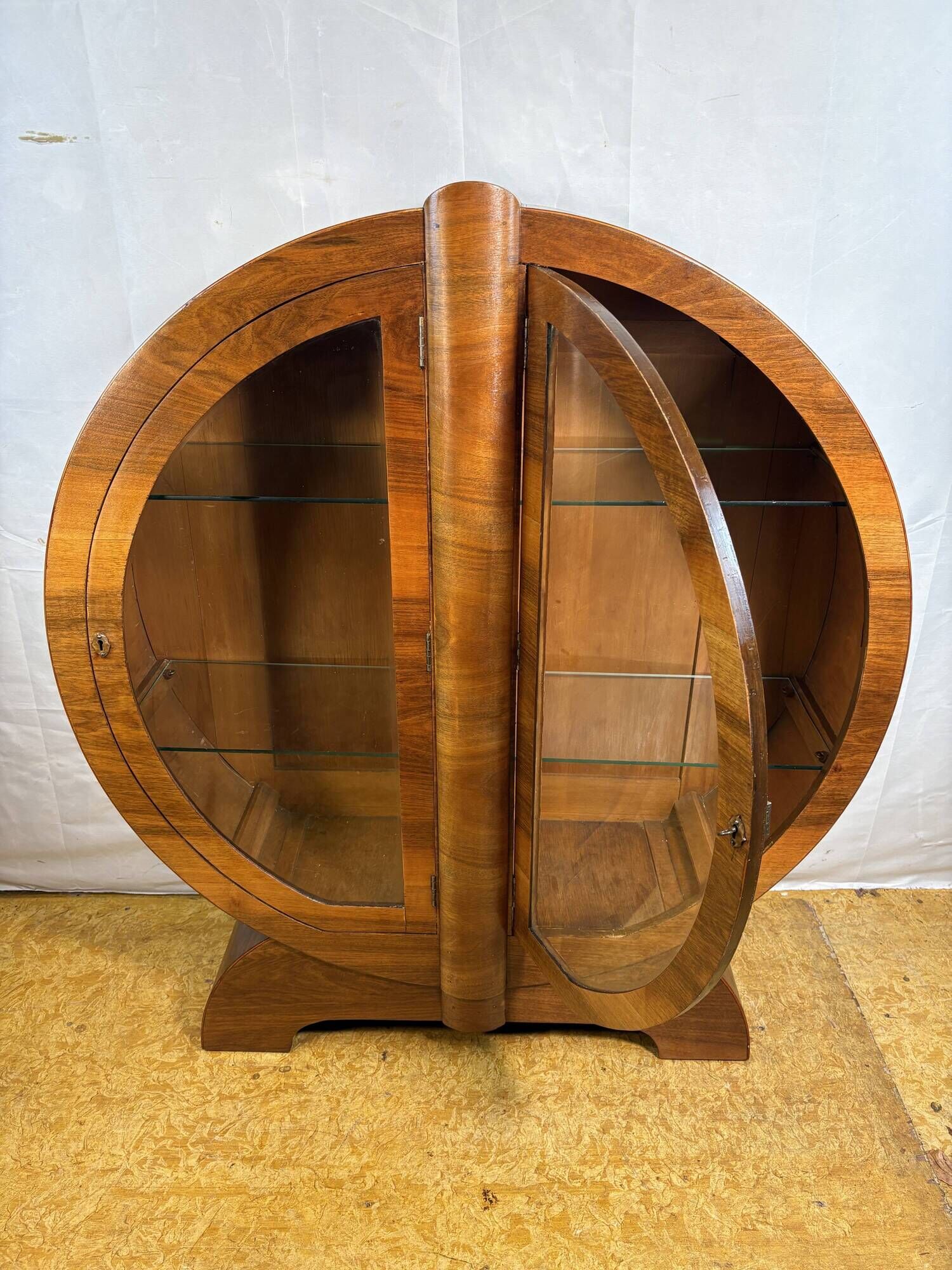Vintage Art Deco Globe Round Display Cabinet Figured Walnut Circa 1930