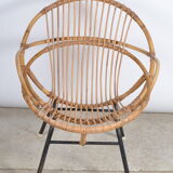 Rattan shell armchair with armrests
