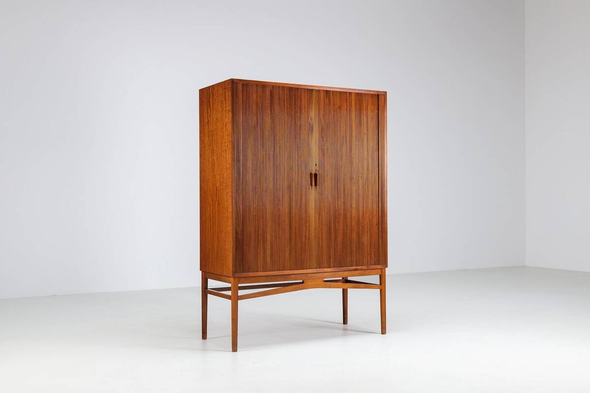 Danish high cabinet in teak with tambour doors Denmark 1960