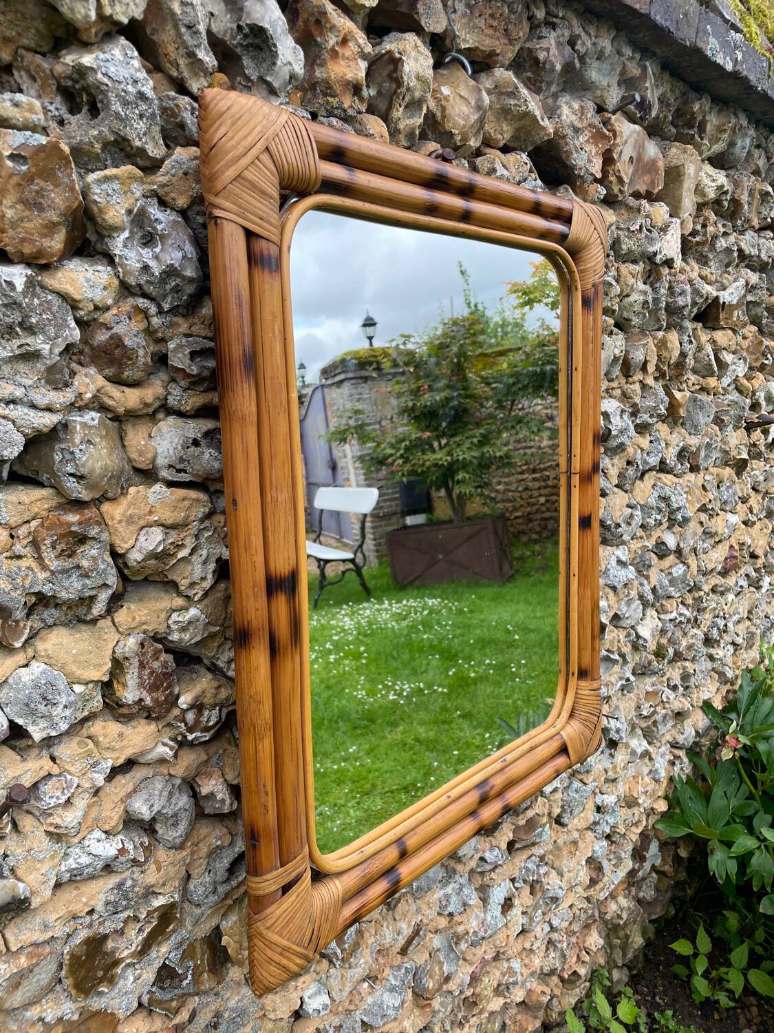 Miroir bambou rectangulaire vintage 1970