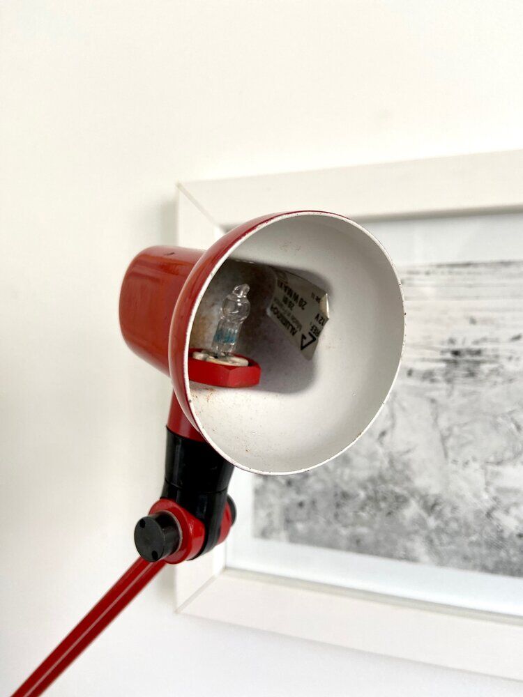 Red metal desk lamp