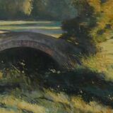 Old brick bridge in Normandy - Signed oil painting