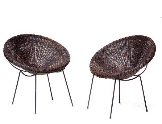 Mid-Century Italian Rattan Armchairs & Table Set, 1950s, Set of 3