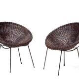 Mid-Century Italian Rattan Armchairs & Table Set, 1950s, Set of 3
