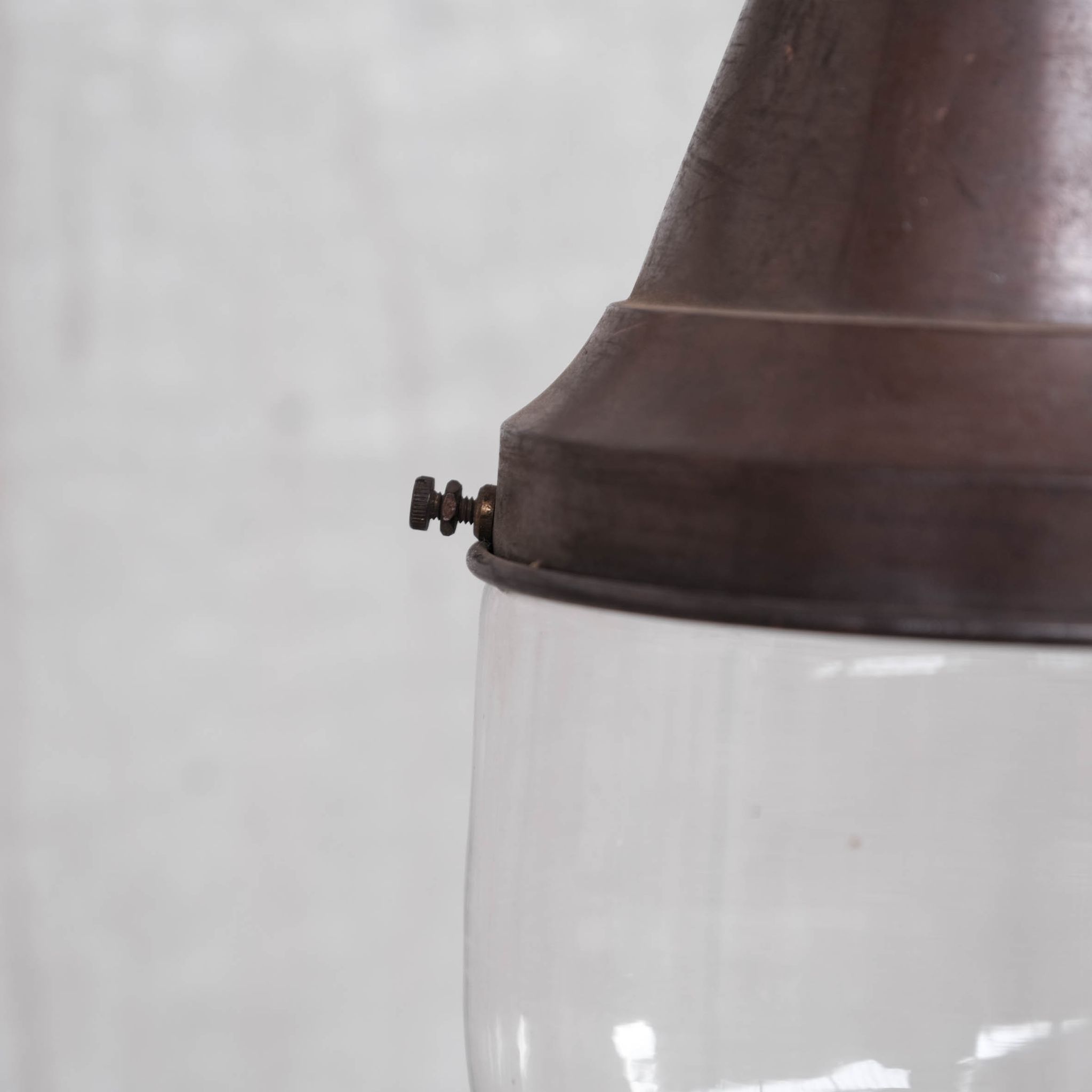 Pair of brass and clear glass industrial pendants