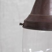 Pair of brass and clear glass industrial pendants