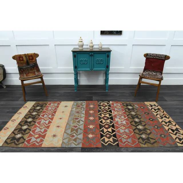 1970s Vintage Turkish Oushak Handmade Wool Cotton Pink Runner Rug 107x255
