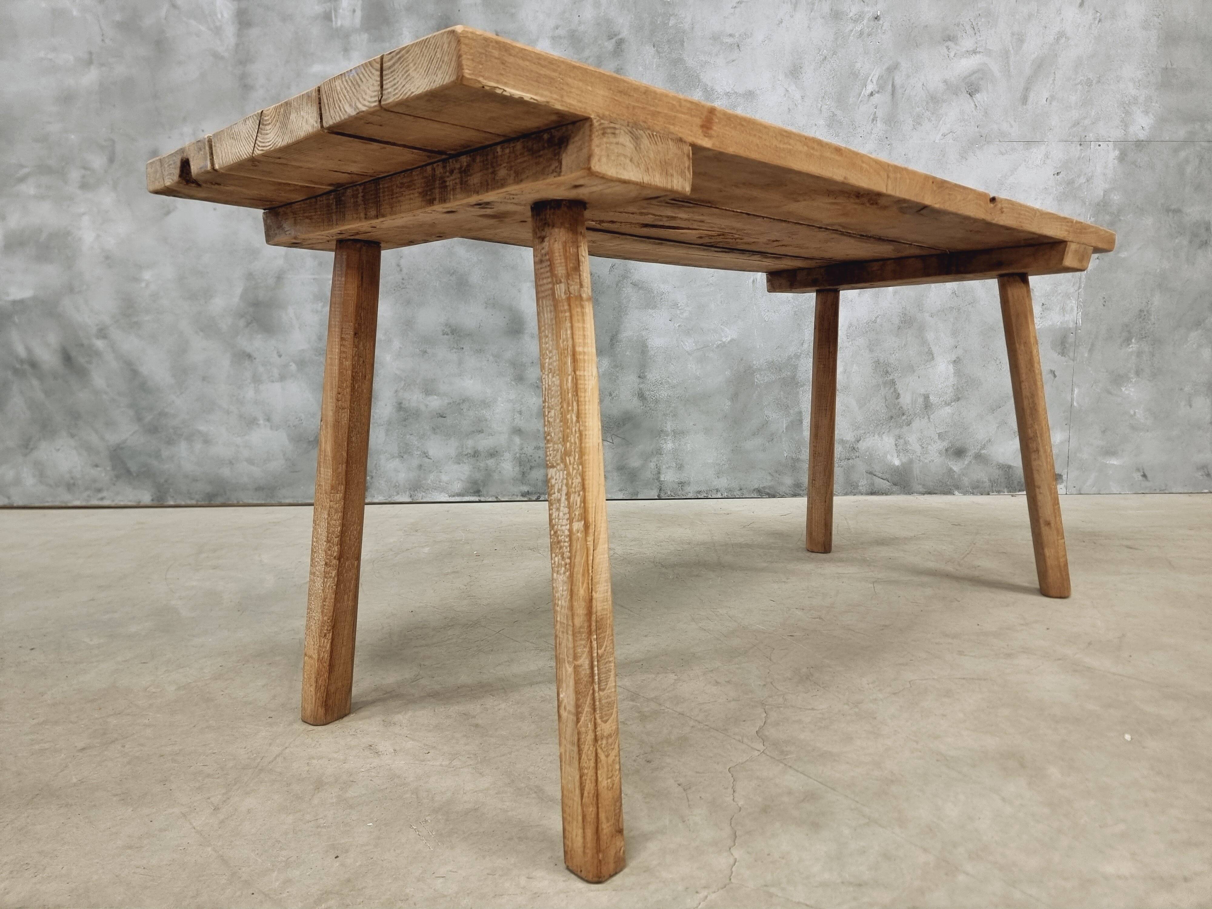 Antique dining table rustic work table chestnut wood 68x170 cm