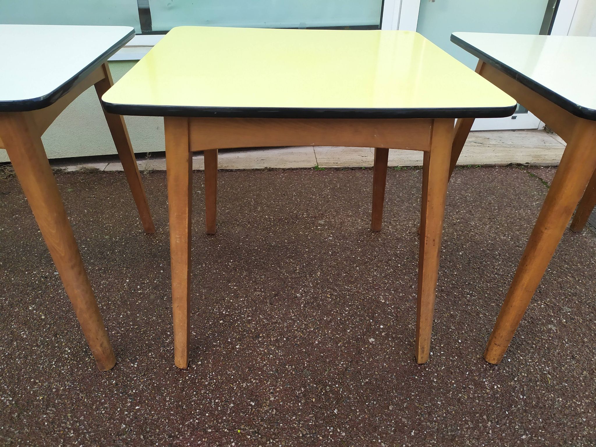 Lot of 3 Formica and Wood Bistro Tables - 1950 - 1960