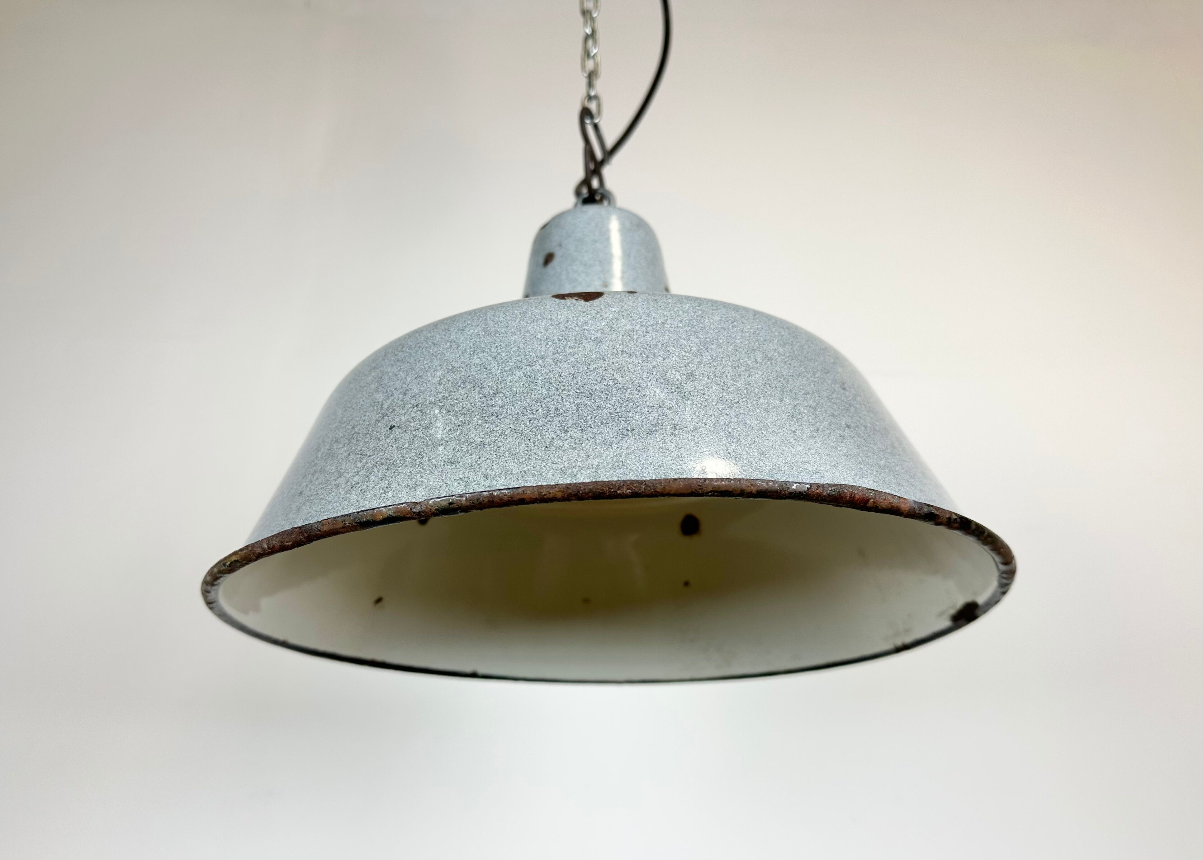 Industrial grey enamel factory lamp, 1960s