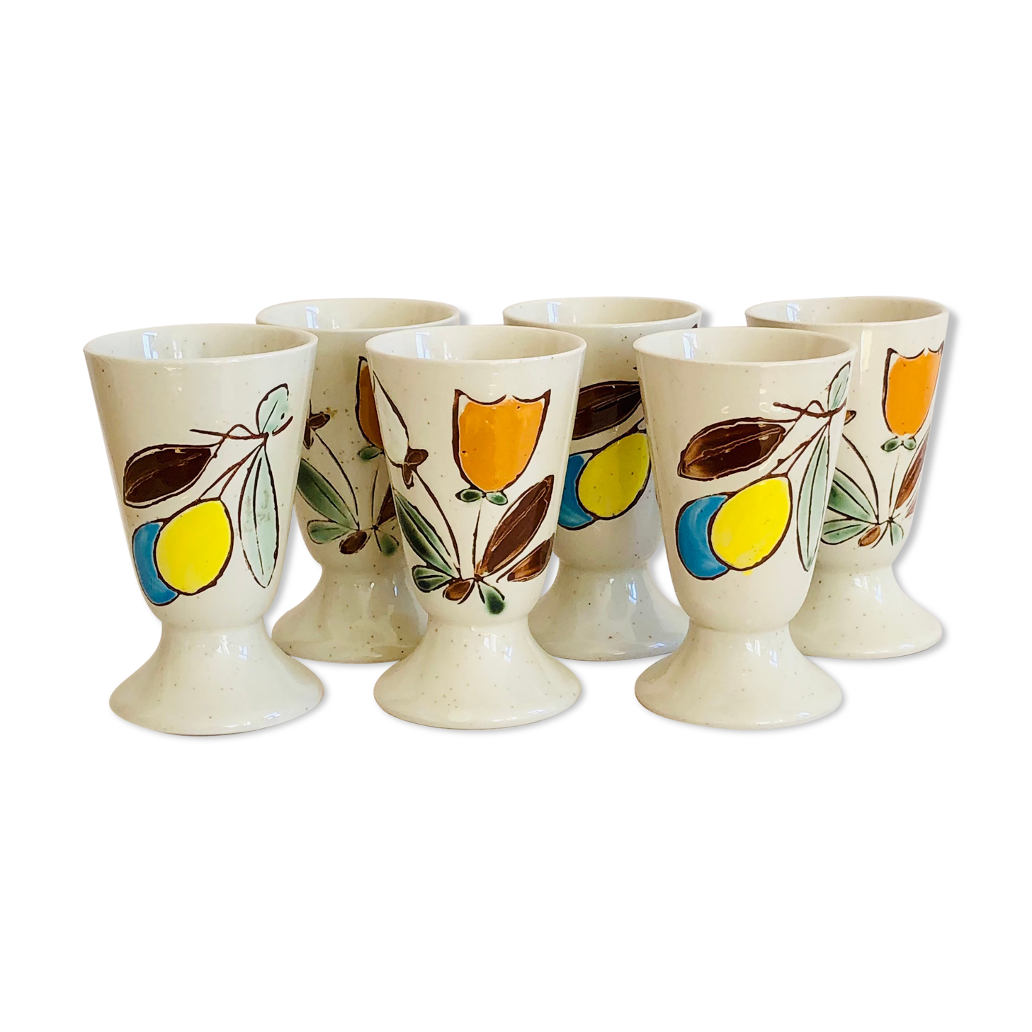 Set of 6 vintage Korean mazagrans in sandstone