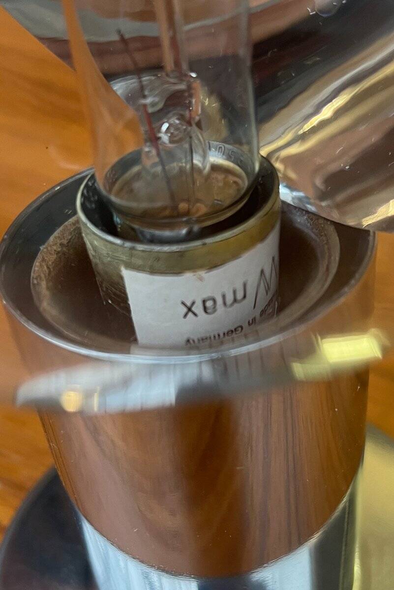 Vintage German table lamp in chrome and glass by Motoko Ishii for Staff.