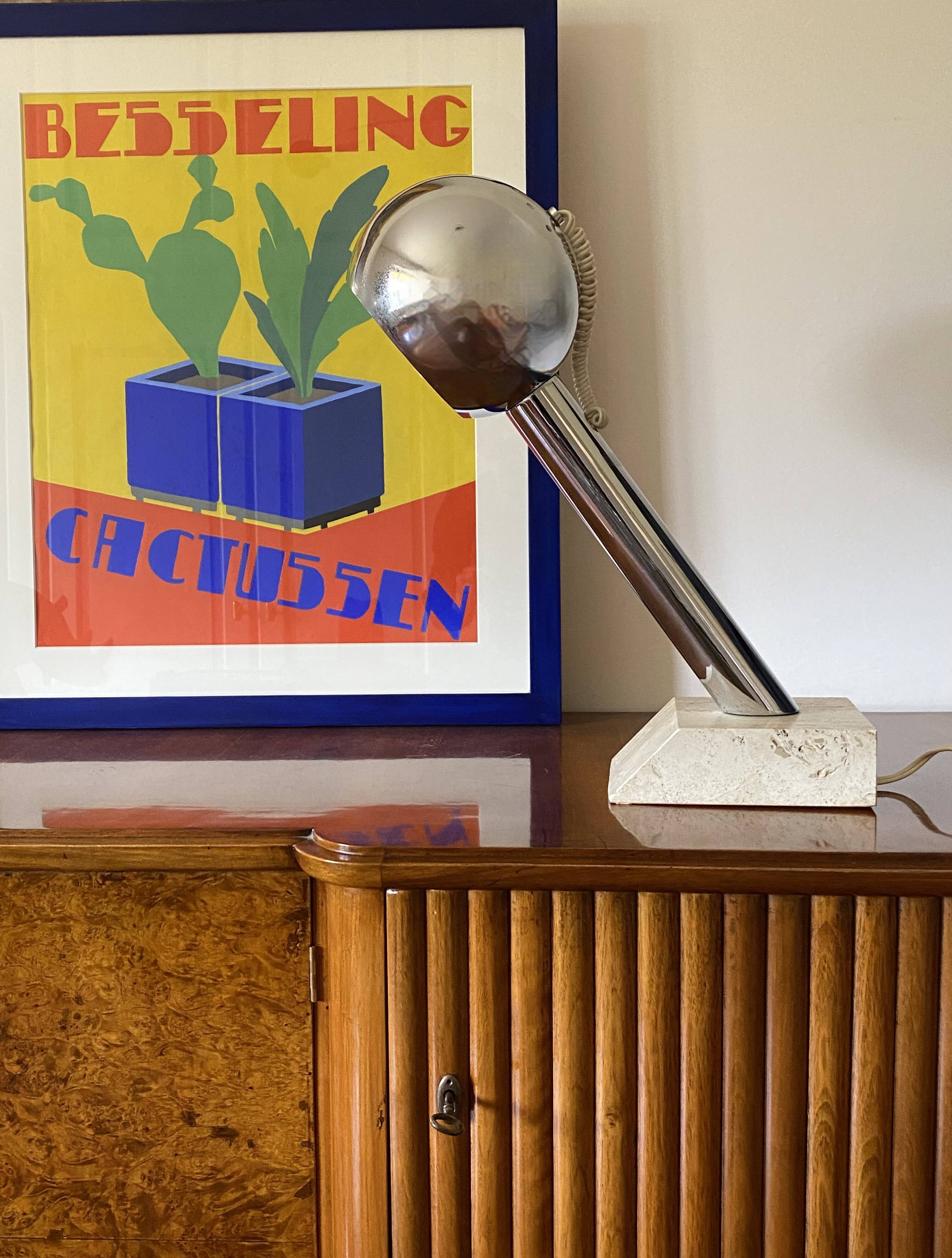 Brutalist travertine table lamp, Italy 1970s