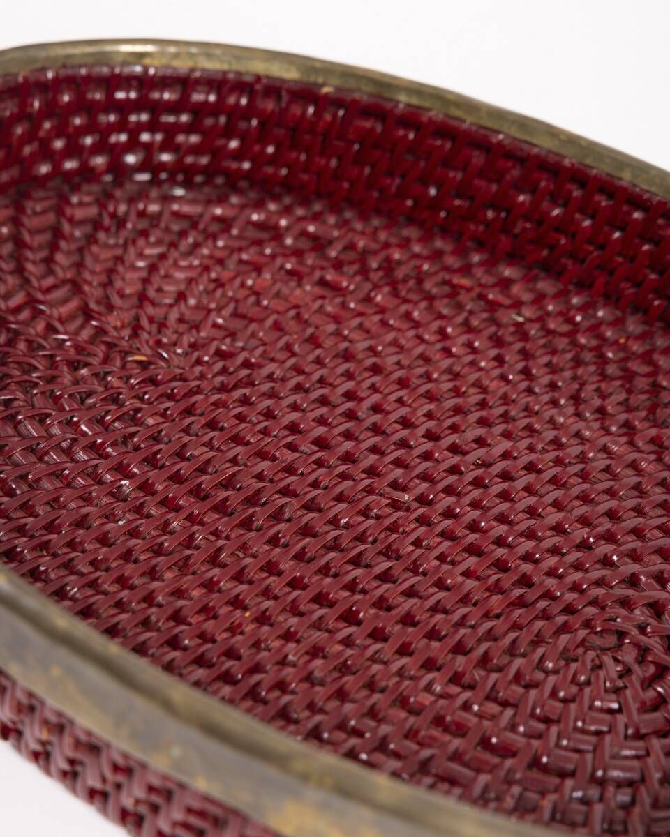 Vintage 1970s Wicker and Brass Tray, Italian Design