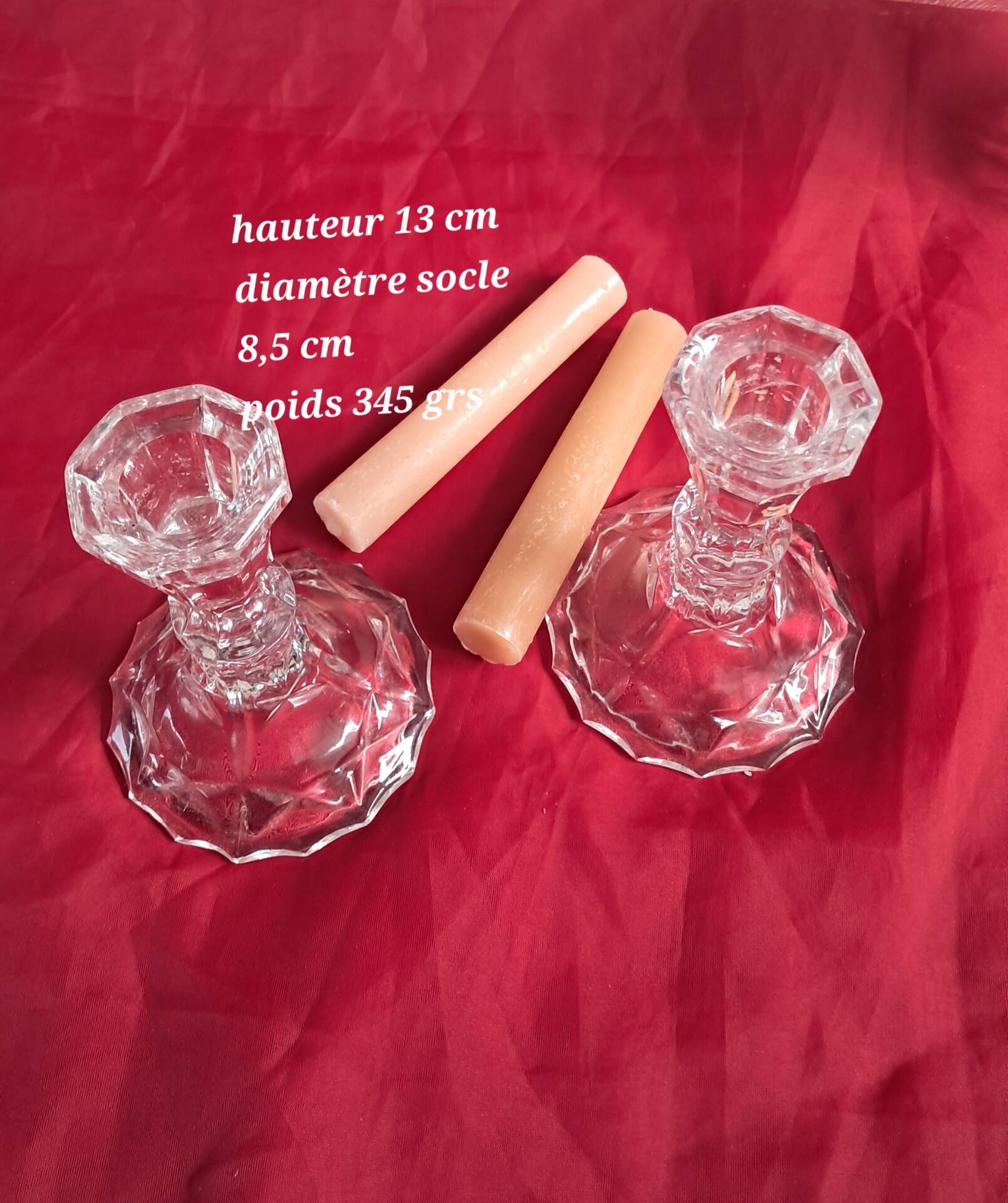 Pair of vintage glass candlesticks in clear glass