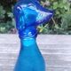 Carafe in the shape of a dog in vintage Empoli blue glass