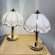 Pair of tiffany bedside lamp in glass and brass AF Cinquanta, Italy