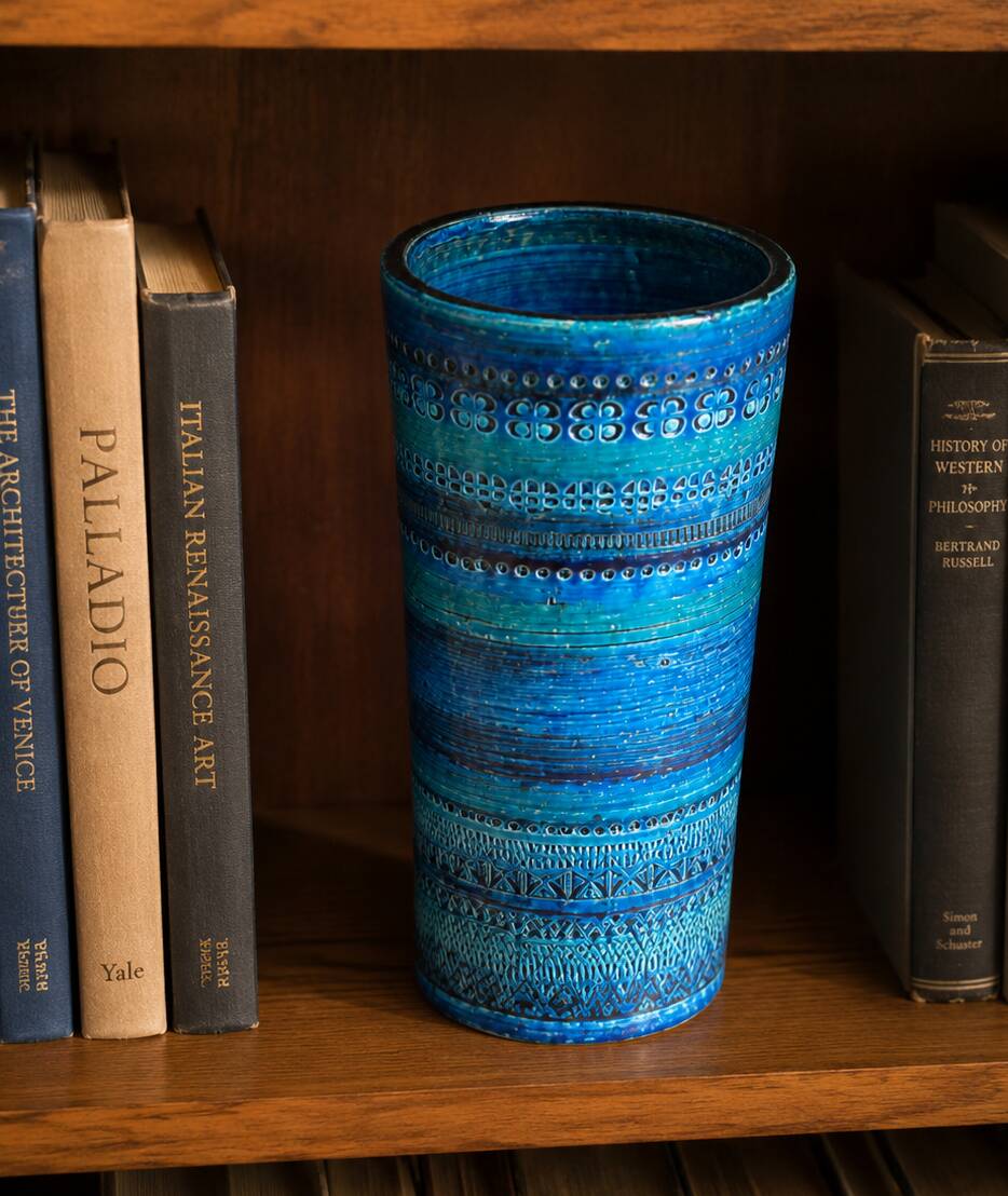 Large Rimini Blue Vintage Vase Italy - Bitossi - Aldo Londi 31 cm
