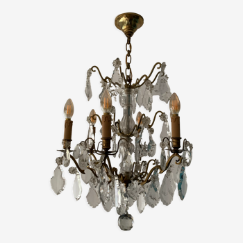 Bronze chandelier and crystal tassels, Louis XVI style