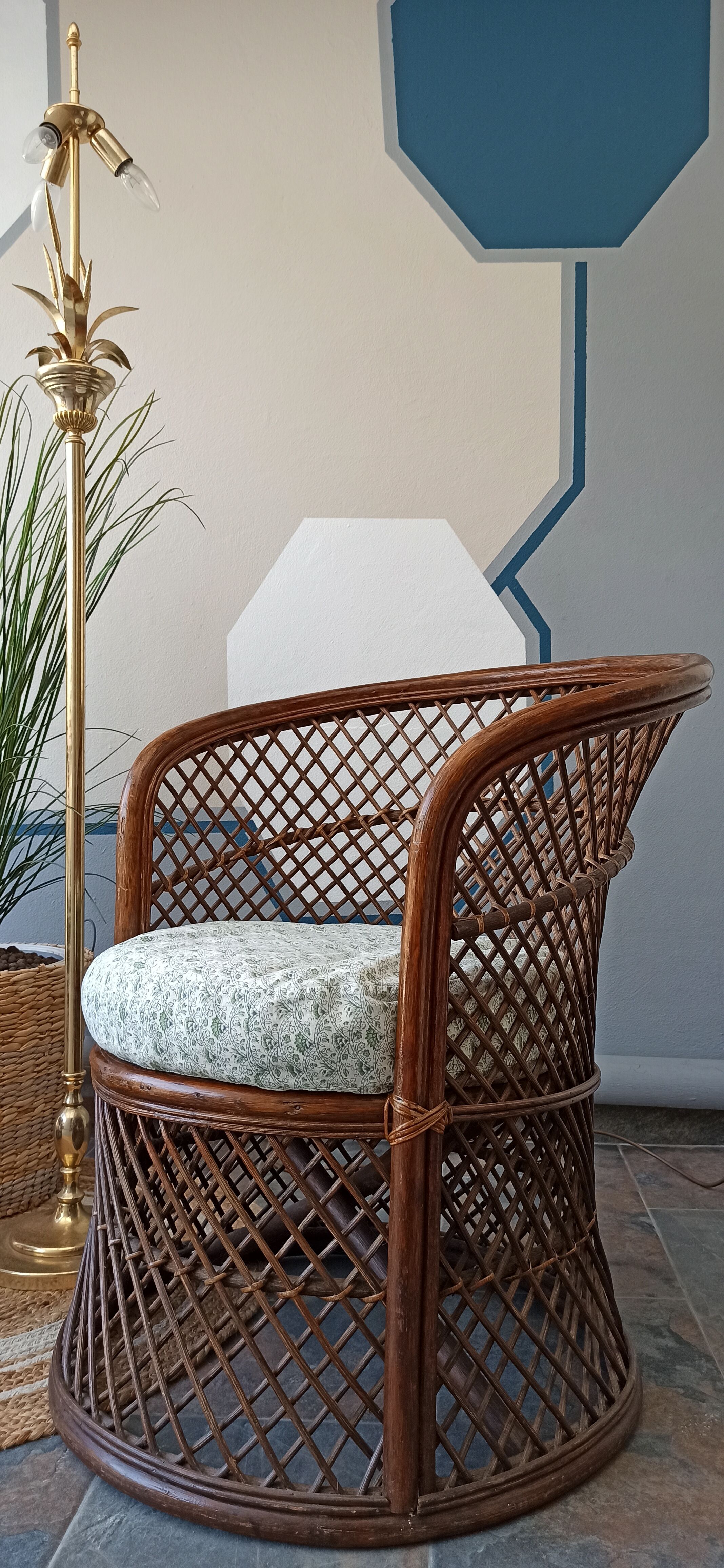 Pair of vintage bamboo rattan armchairs