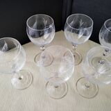 6 Verres à pied en cristallin Décor meulé