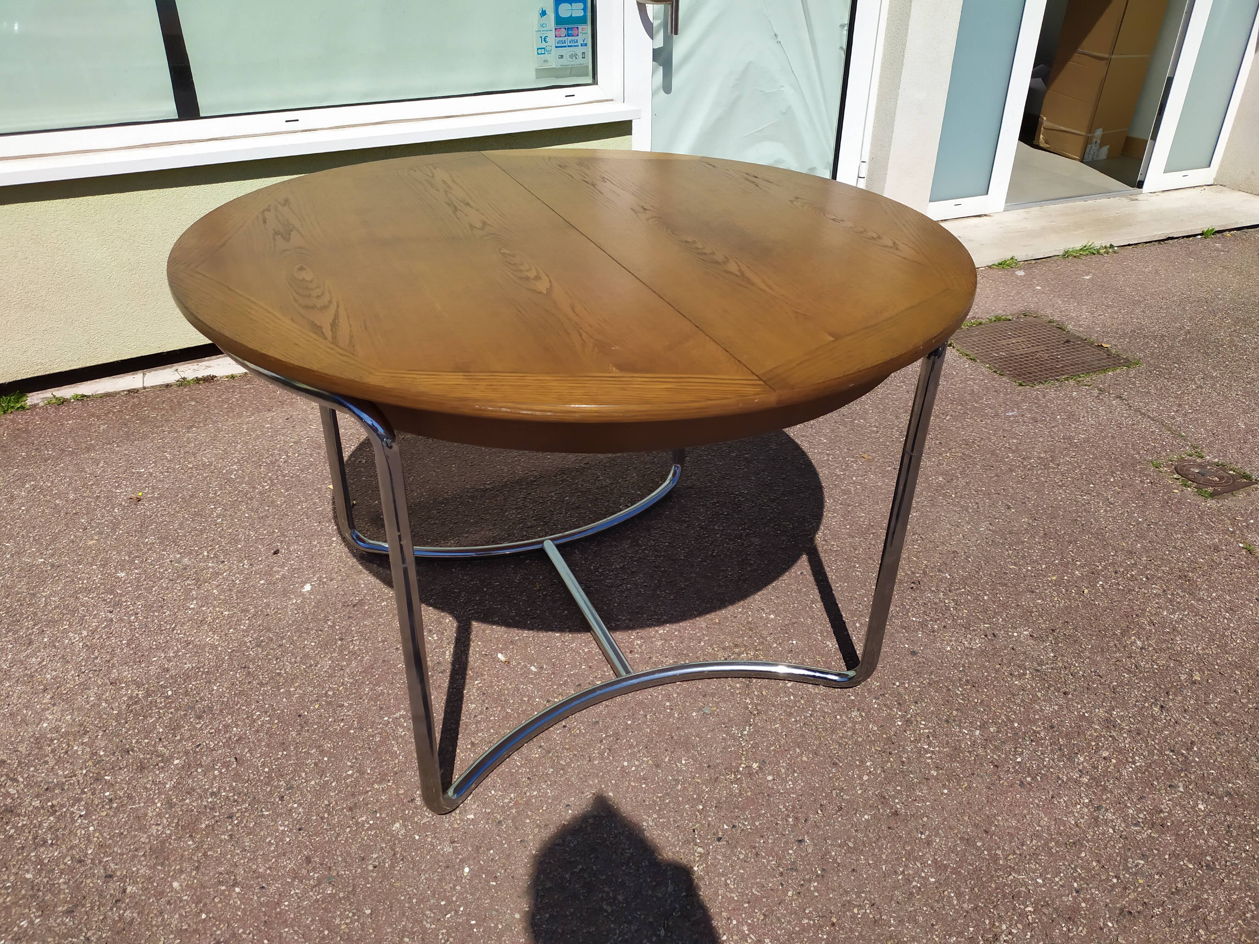 Table à manger en bois et acier chromé - Allemagne - Theobald Mobel - design