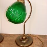 A pair of modern 1980s table lamps, brass and glass, E27, height 48 cm